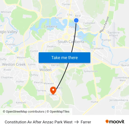 Constitution Av After Anzac Park West to Farrer map