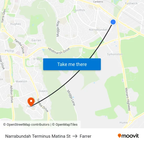 Narrabundah Terminus Matina St to Farrer map