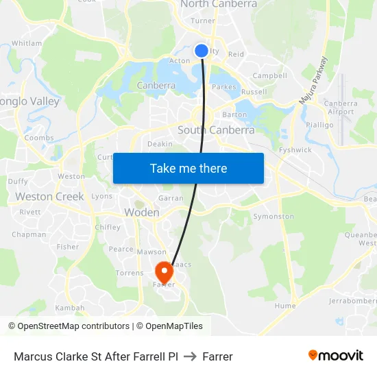 Marcus Clarke St After Farrell Pl to Farrer map