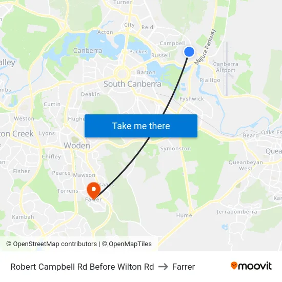 Robert Campbell Rd Before Wilton Rd to Farrer map