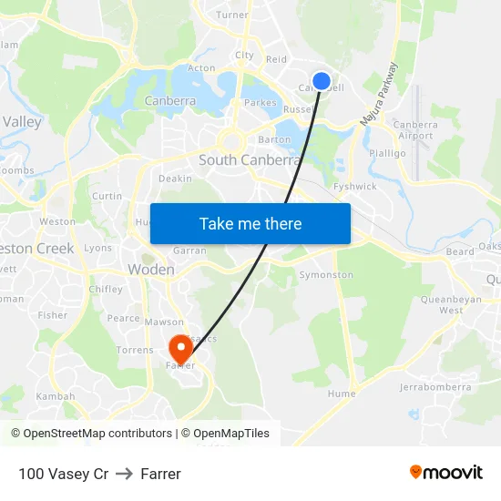 100 Vasey Cr to Farrer map