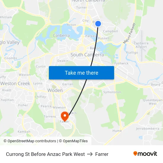 Currong St Before Anzac Park West to Farrer map