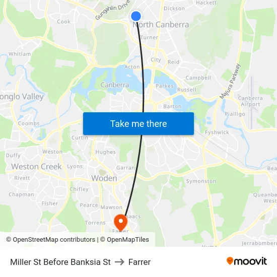 Miller St Before Banksia St to Farrer map