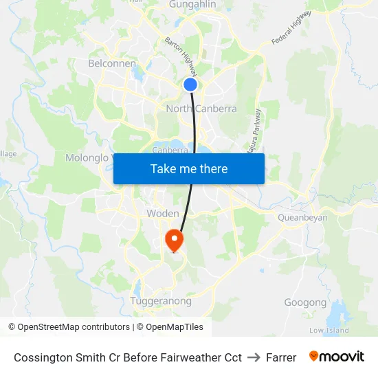Cossington Smith Cr Before Fairweather Cct to Farrer map
