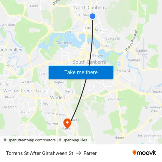 Torrens St After Girrahween St to Farrer map