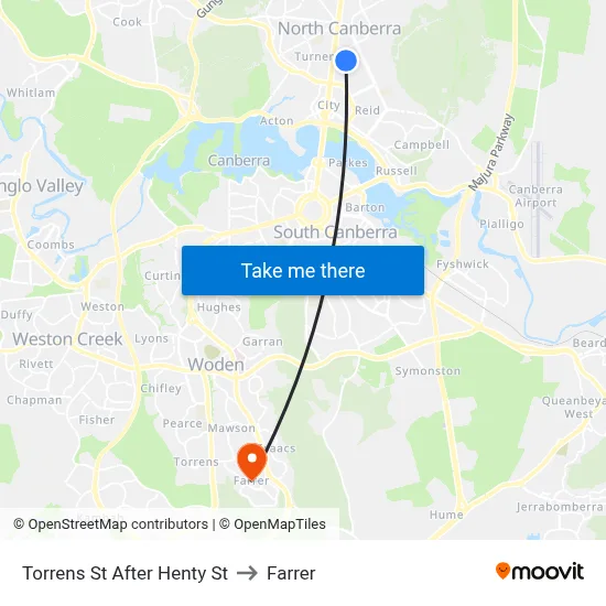 Torrens St After Henty St to Farrer map