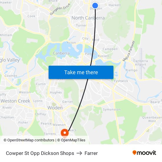Cowper St Opp Dickson Shops to Farrer map