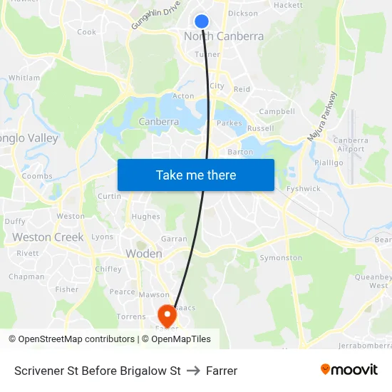 Scrivener St Before Brigalow St to Farrer map