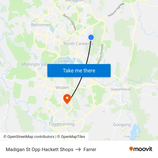 Madigan St Opp Hackett Shops to Farrer map