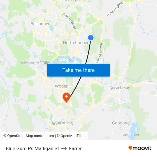 Blue Gum Ps Madigan St to Farrer map