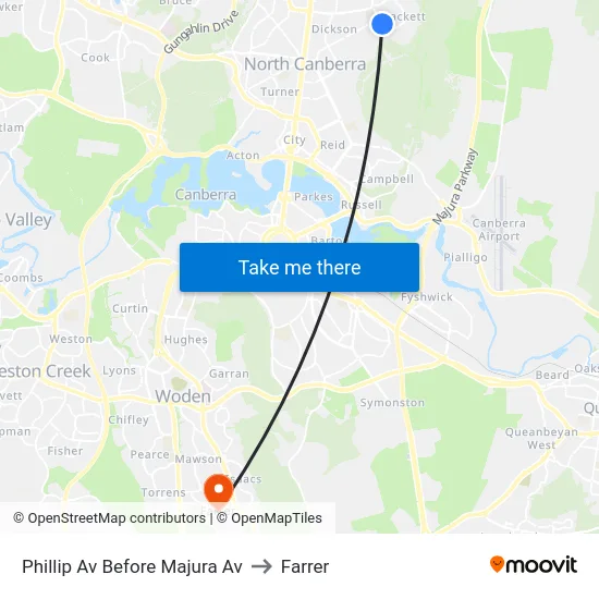 Phillip Av Before Majura Av to Farrer map
