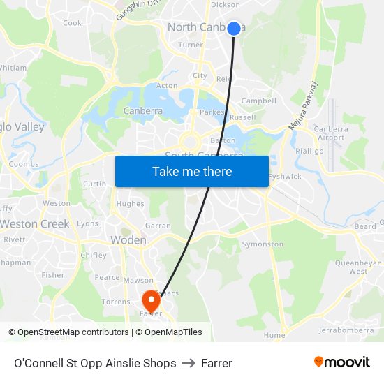 O'Connell St Opp Ainslie Shops to Farrer map