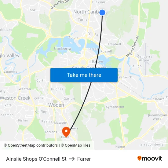 Ainslie Shops O'Connell St to Farrer map