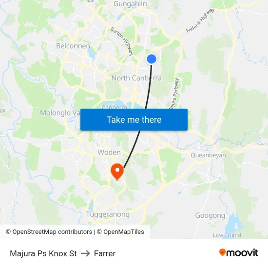 Majura Ps Knox St to Farrer map