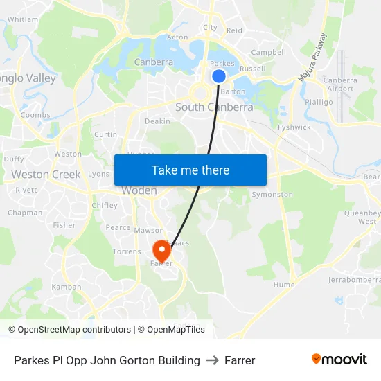 Parkes Pl Opp John Gorton Building to Farrer map