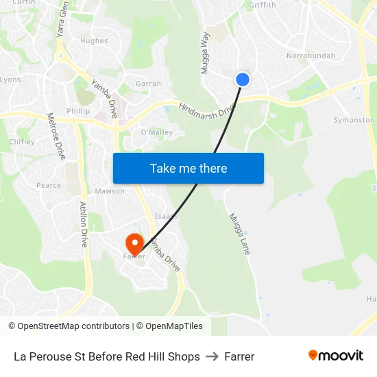 La Perouse St Before Red Hill Shops to Farrer map