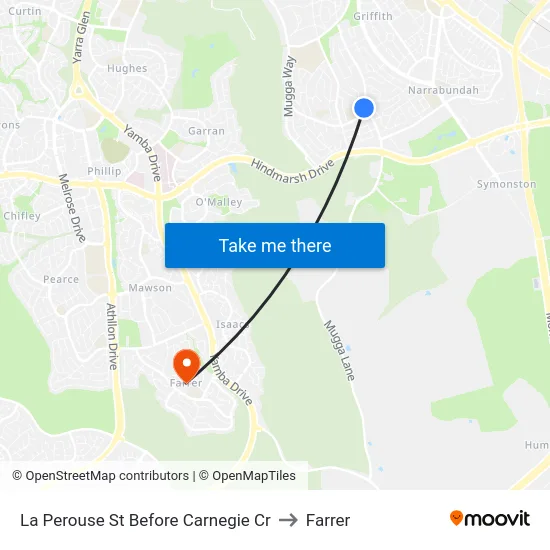 La Perouse St Before Carnegie Cr to Farrer map