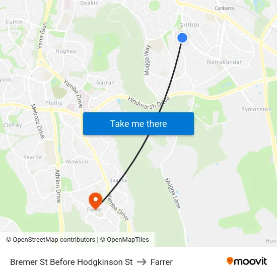 Bremer St Before Hodgkinson St to Farrer map