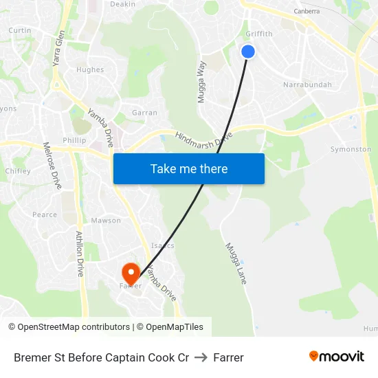 Bremer St Before Captain Cook Cr to Farrer map