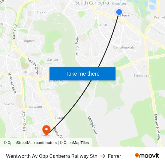 Wentworth Av Opp Canberra Railway Stn to Farrer map