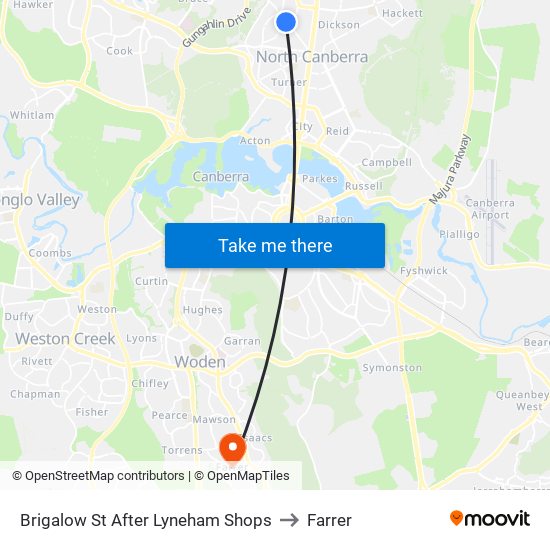 Brigalow St After Lyneham Shops to Farrer map