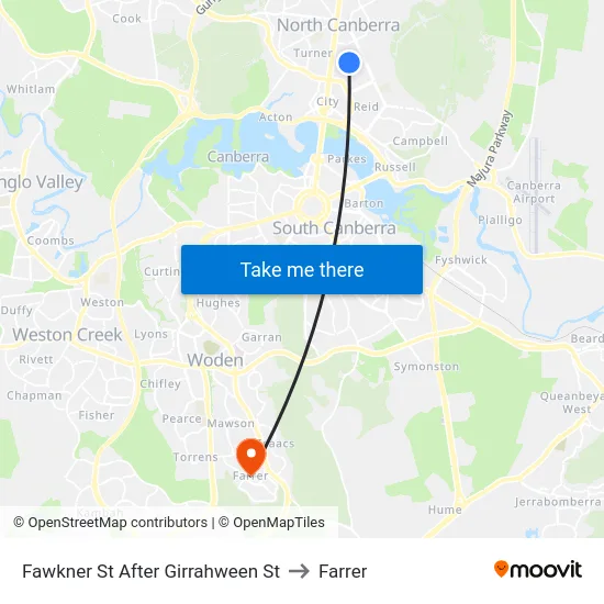 Fawkner St After Girrahween St to Farrer map