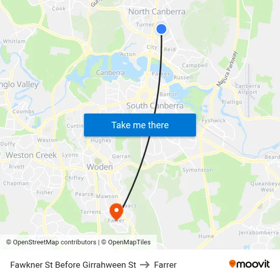 Fawkner St Before Girrahween St to Farrer map