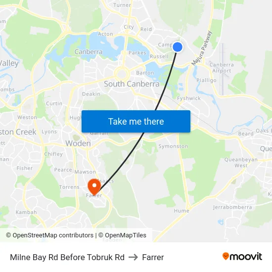 Milne Bay Rd Before Tobruk Rd to Farrer map