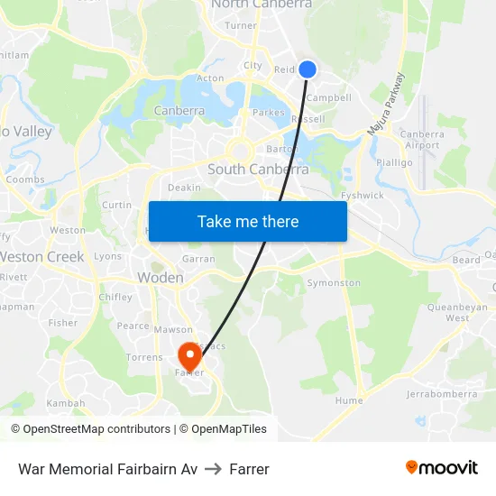 War Memorial Fairbairn Av to Farrer map