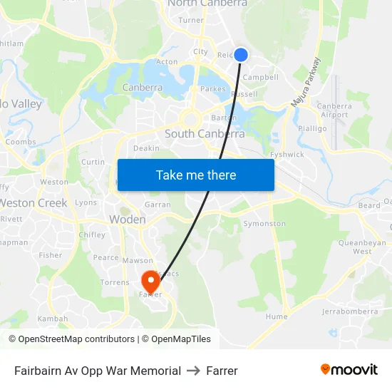 Fairbairn Av Opp War Memorial to Farrer map