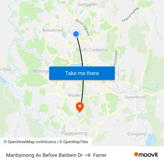 Maribyrnong Av Before Baldwin Dr to Farrer map