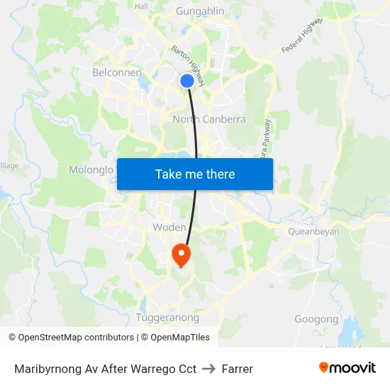 Maribyrnong Av After Warrego Cct to Farrer map