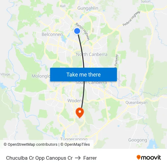 Chuculba Cr Opp Canopus Cr to Farrer map
