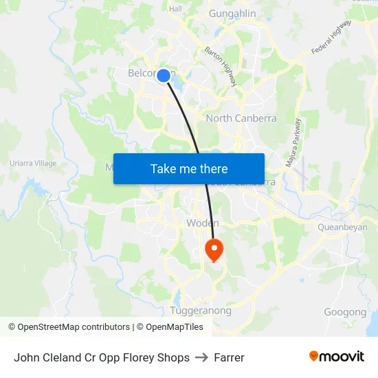 John Cleland Cr Opp Florey Shops to Farrer map