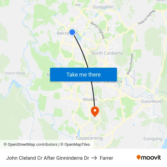 John Cleland Cr After Ginninderra Dr to Farrer map