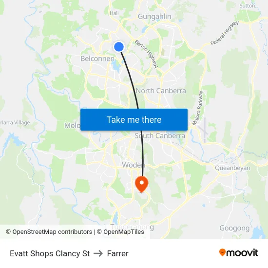 Evatt Shops Clancy St to Farrer map