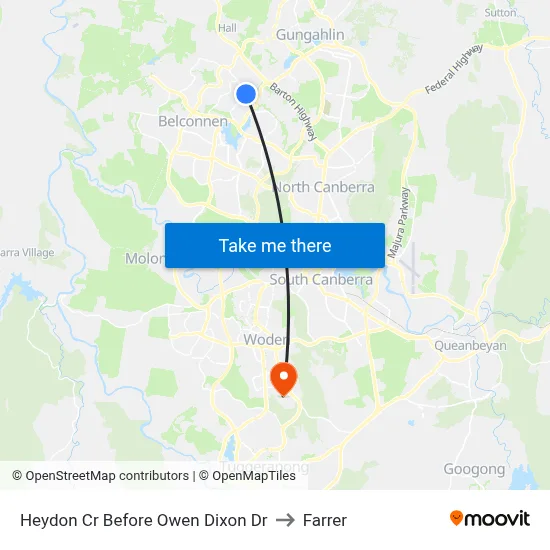 Heydon Cr Before Owen Dixon Dr to Farrer map