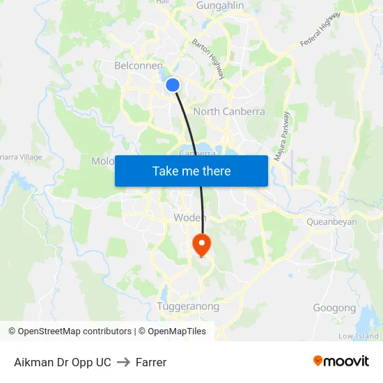 Aikman Dr Opp UC to Farrer map