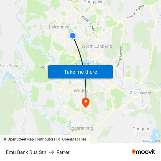 Emu Bank Bus Stn to Farrer map