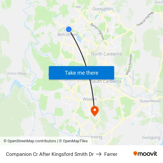 Companion Cr After Kingsford Smith Dr to Farrer map