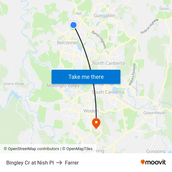 Bingley Cr at Nish Pl to Farrer map