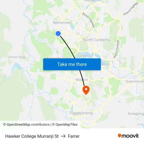 Hawker College Murranji St to Farrer map