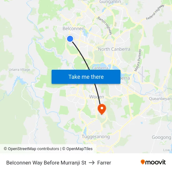 Belconnen Way Before Murranji St to Farrer map
