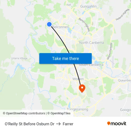 O'Reilly St Before Osburn Dr to Farrer map
