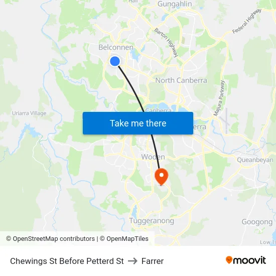 Chewings St Before Petterd St to Farrer map