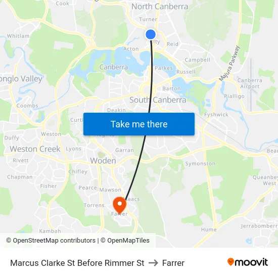 Marcus Clarke St Before Rimmer St to Farrer map