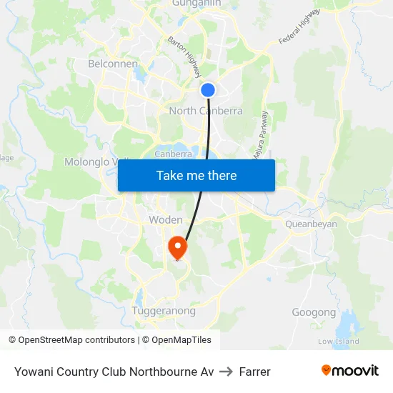 Yowani Country Club Northbourne Av to Farrer map