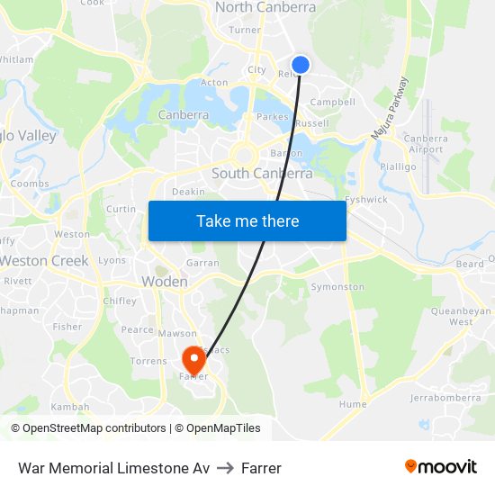 War Memorial Limestone Av to Farrer map