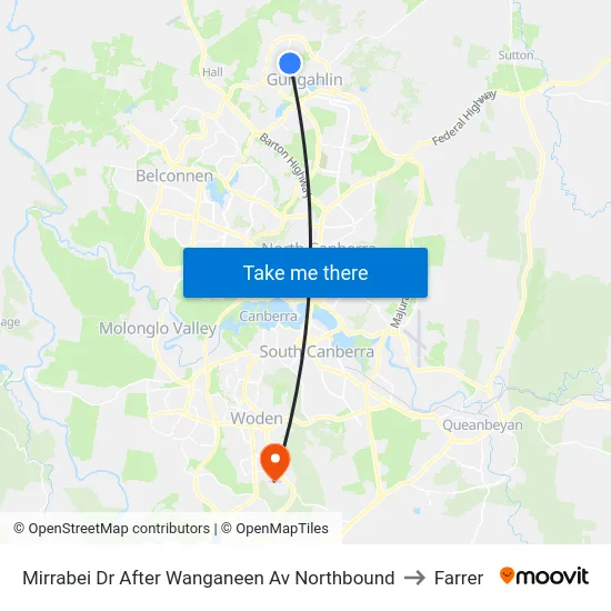 Mirrabei Dr After Wanganeen Av Northbound to Farrer map