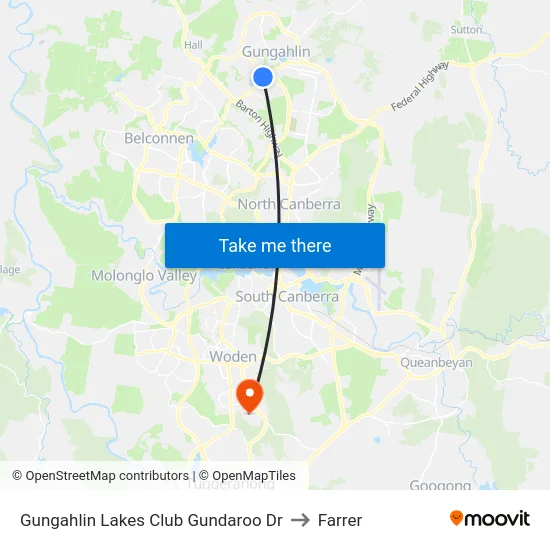 Gungahlin Lakes Club Gundaroo Dr to Farrer map